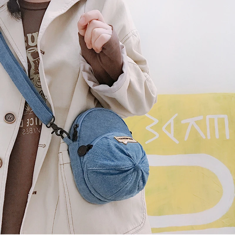 Denim Canvas Hat Shape Bag For Women Girls Messenger Bags Crossbody Bags Money Phone Pockets Girls Small Bags