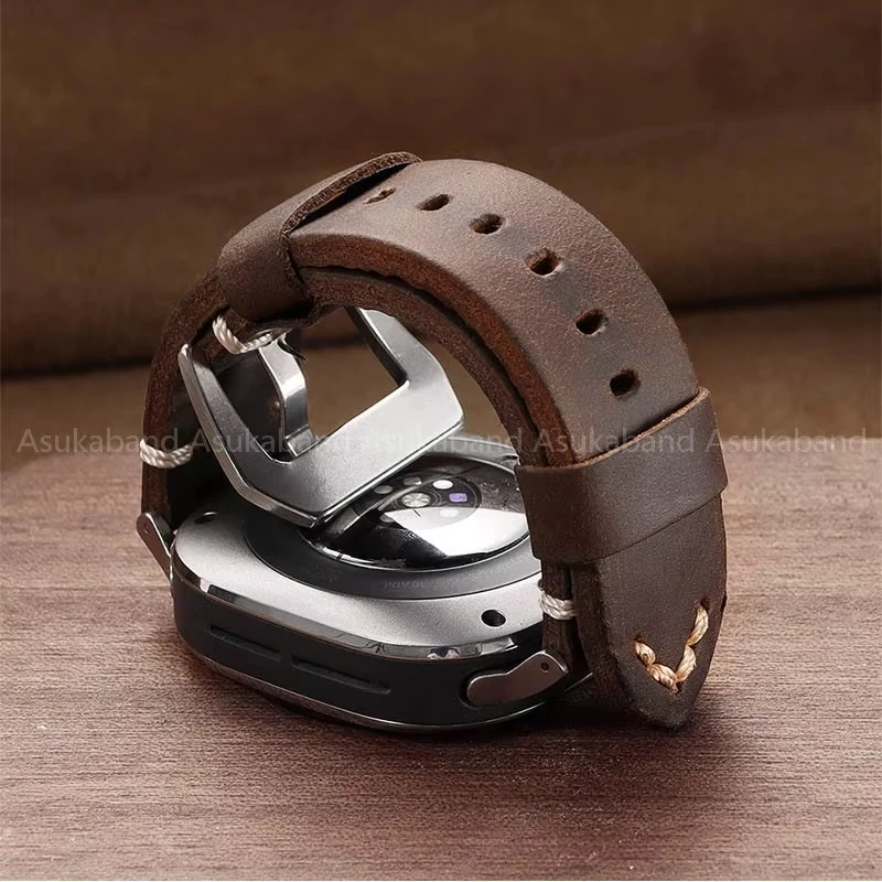 Per Samsung Galaxy Watch Ultra stile militare cinturino per orologio vintage in vera pelle cinturino da polso fatto a mano per orologio 7 47mm per uomo