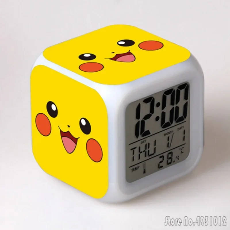 Anime Pokémon Pikachu Cartoon Alarm Clock Creative Student 8x8x8cm LED Cube with Colorful Light Display Time Week Month