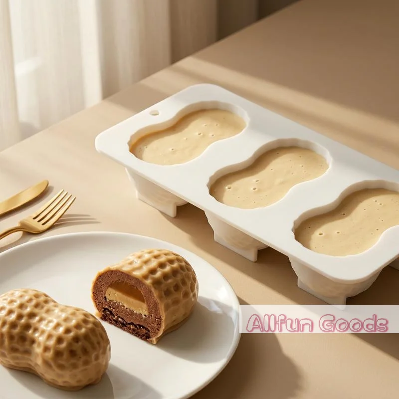 [T5]Versatile 3-Cell Peanut Silicone Mold for Chocolate Mousse Cake and Pastry Creations
