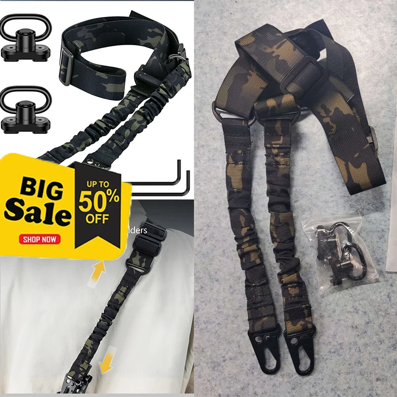 

Concealed Dark Black 2 Point Rifle Sling with 2 Mlok QD Mounts Strap Length Adjustable with Elastic Bungee Wrench Outdoor Activi