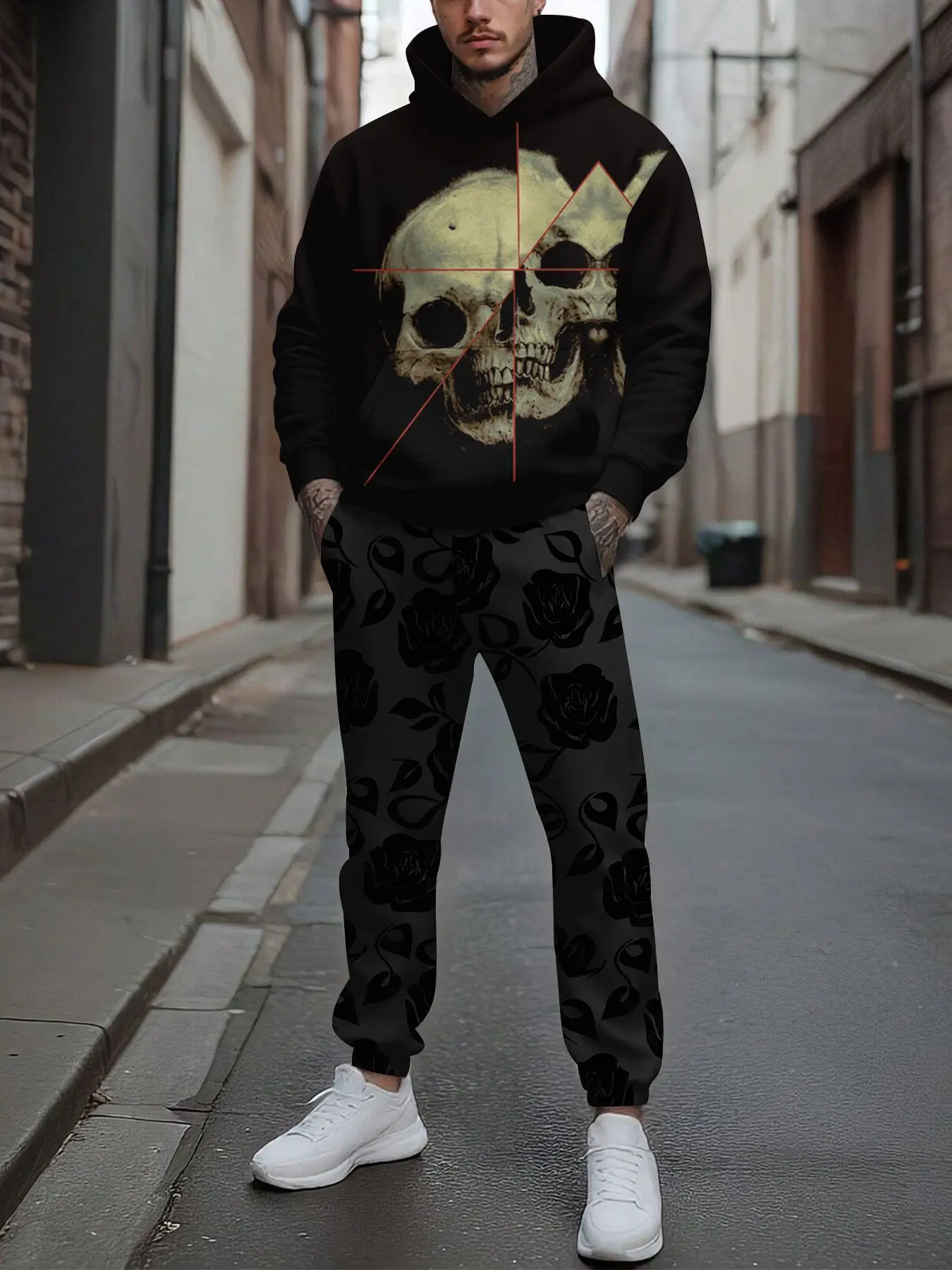 Conjunto de 2 piezas, conjunto deportivo de manga larga y pantalones largos a la moda para hombres europeos y americanos