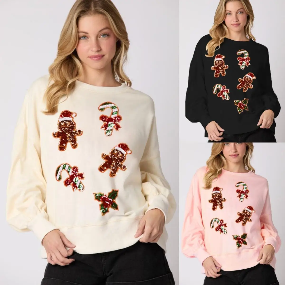 Automne hiver nouveau Sle transfrontalier femmes décontracté longue Sve Cisas pain d'épice homme paillettes Sweat petit haut pour les femmes