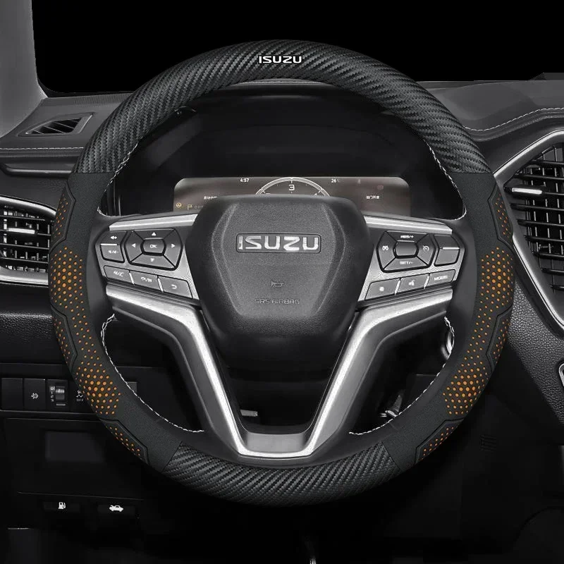 Car Anti-Slip Carbon Fiber Suede Leather Car Steering Wheel Cover for Isuzu D-MAX Dmax I ASCENDER 4X4 V-CROSS Mu-X TAGA Car