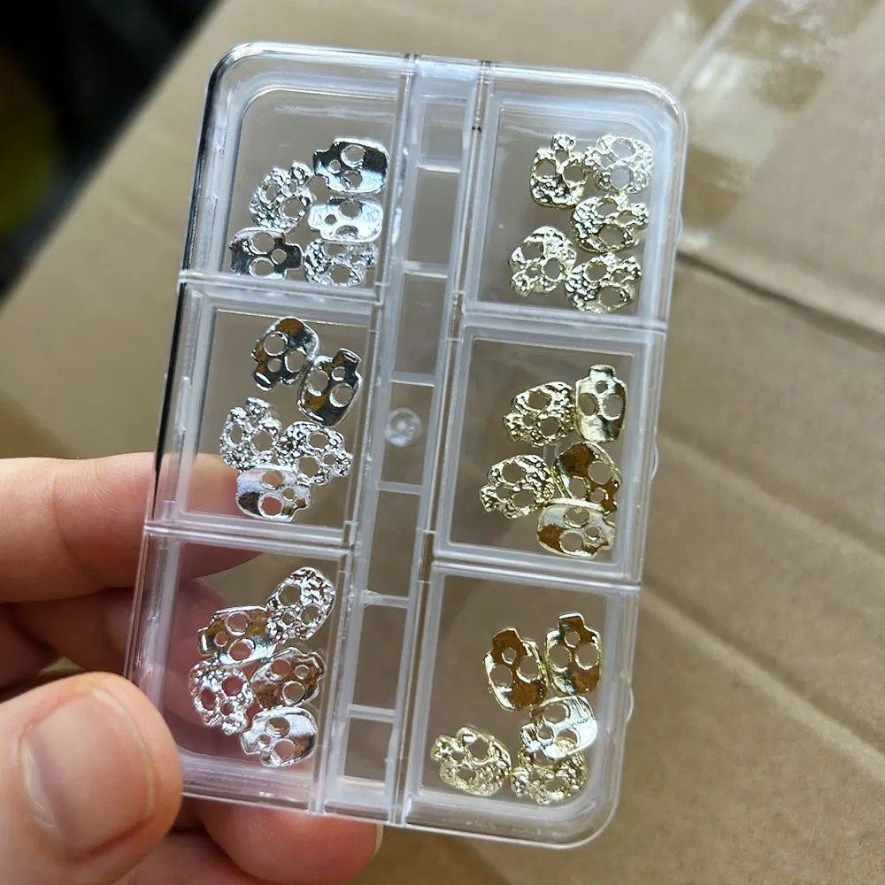 30 Uds. De dijes 3D de calavera de Halloween para decoración de uñas, aleación de 10mm, esqueleto Punk, tachuelas para uñas, 10mm, remache para manicura