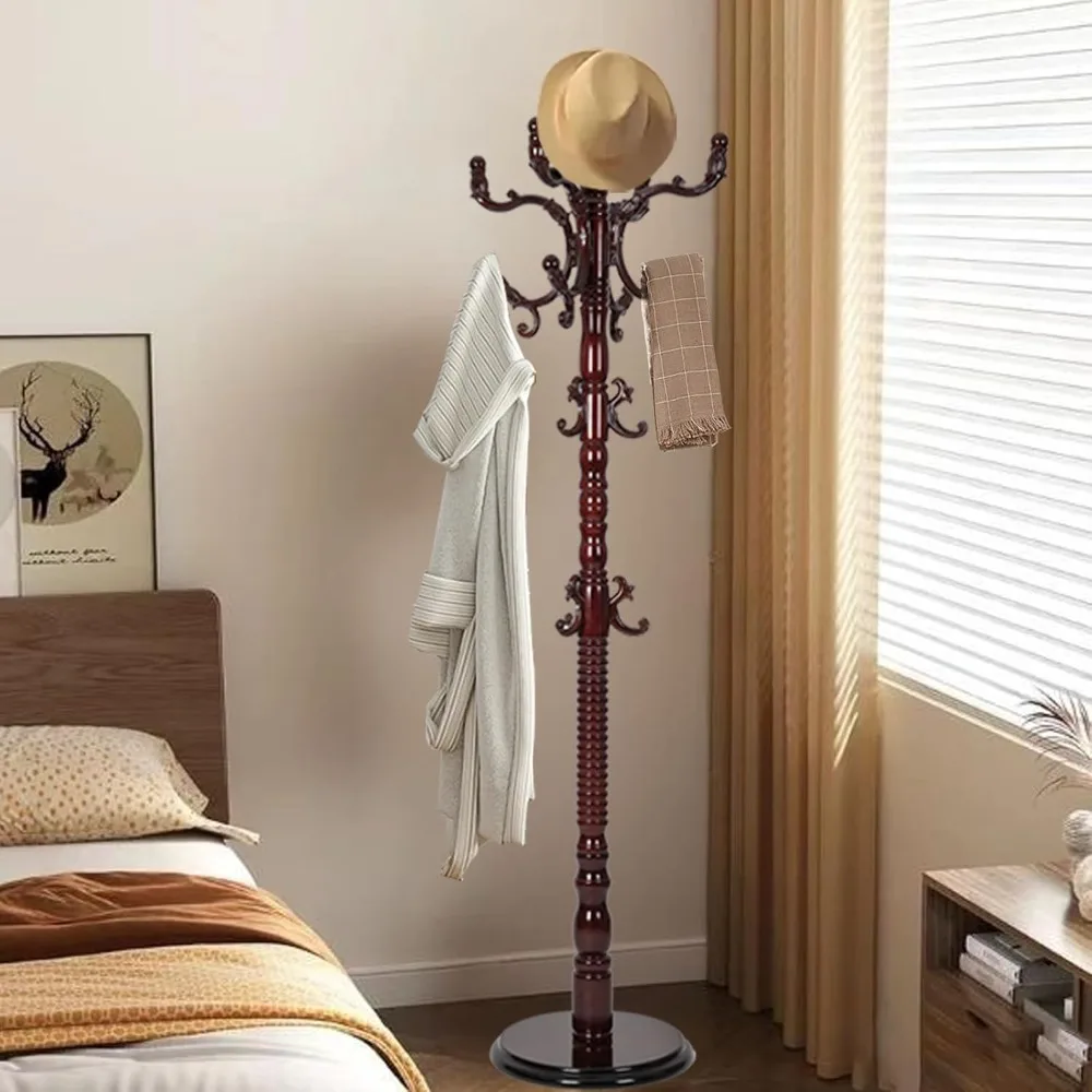 

Coat Rack,Wood Coat Rack,Freestanding Coat Rack with Three Adjustable Heights,and 12 Hooks can Put Clothes,Schoolbags and Hats