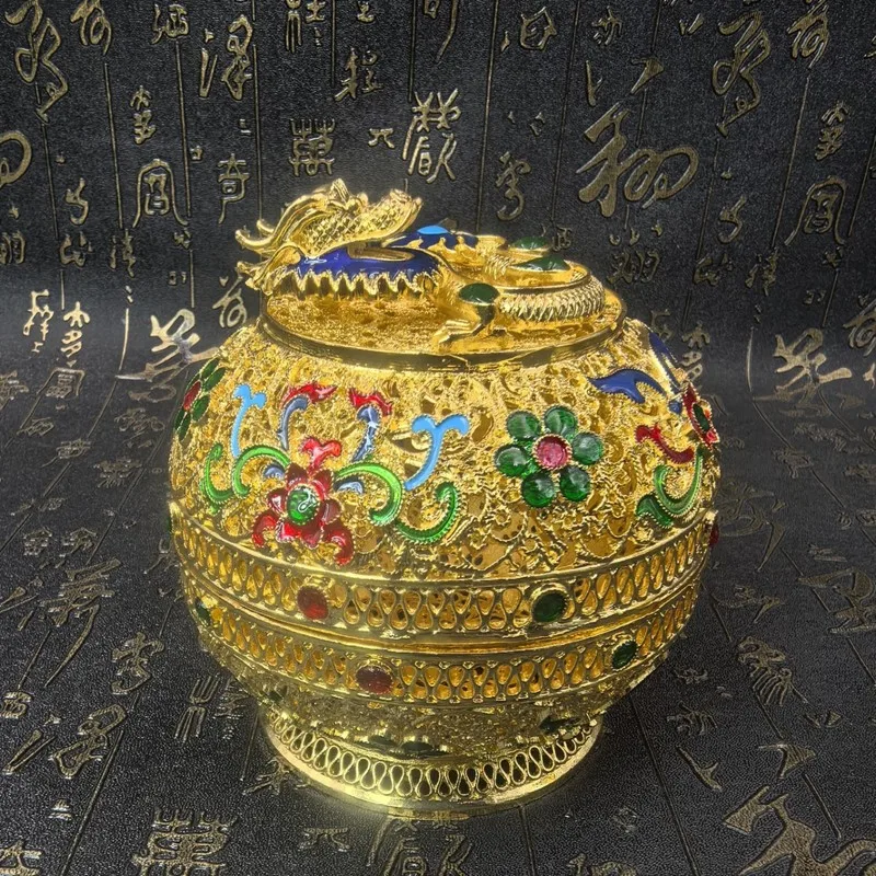 Intangible cultural heritage filigree vase, copper ornament, handicraft, suitable for housewarming, new home, living room, compa