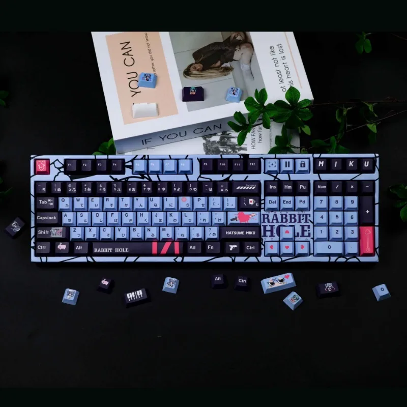 Miku rabbit themed PBT sublimation keycaps compatible with mechanical keyboards