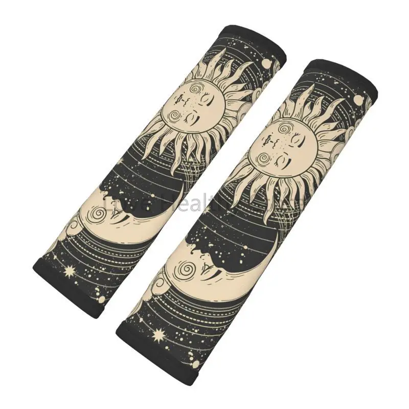 

Винтажный чехол для автомобильного ремня безопасности с изображением Солнца и Луны, 2 шт., супер мягкий ремень безопасности, защитная подушка для плеч, удобный автомобильный ремень безопасности