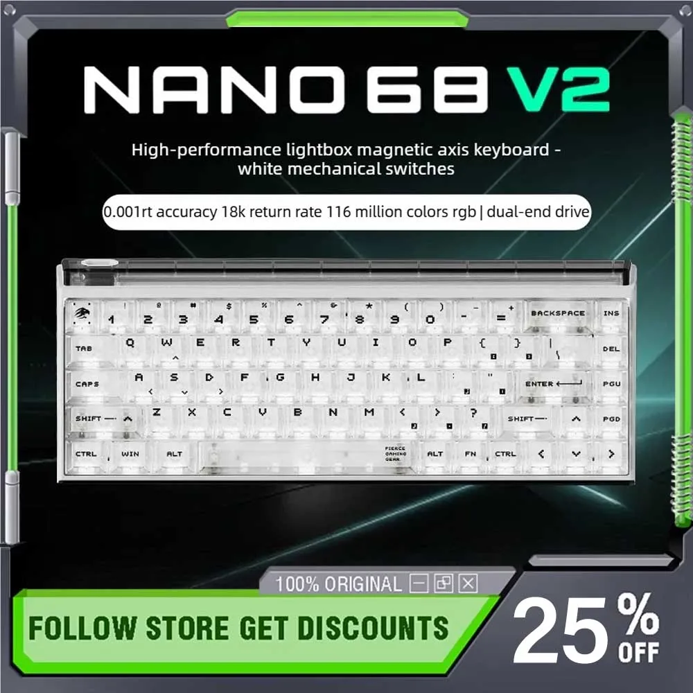 Madlions NANO68V2 Magnetic Switch Keyboard Wired Single-Mode RGB Hot Swappable 8k Return Rate 0.001RT E-sports Game Keyboard