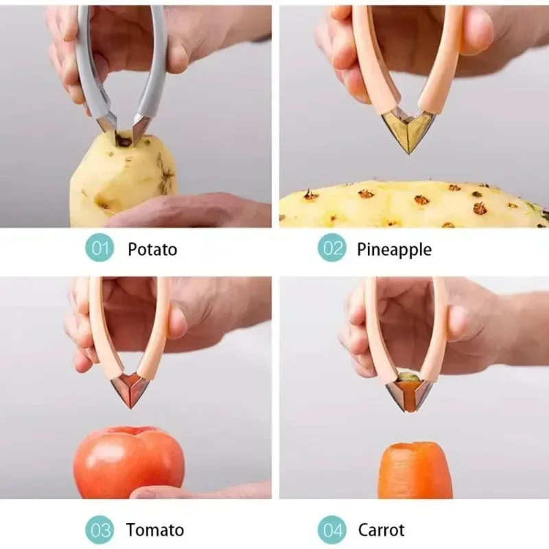 Kitchen Stainless Steel Pineapple Eye Corer Fruit Vegetable Knives Stem Remover Clip Strawberry Huller Peeler Tweezers Gadgets view 4