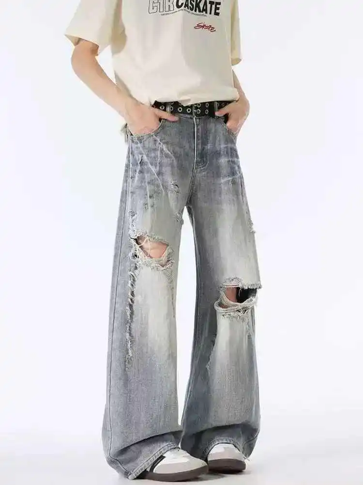 Femmes gris Y2k déchiré Jean 90s Vintage Harajuku Baggy petit ami Jean pantalon japonais années 2000 Style Hip Hop Denim pantalon vêtements