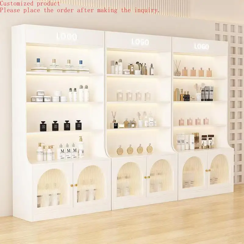 

Custom.Cosmetic Display Cabinet Beauty Salon Nail Display Cabinet Glass Door Skin Care Products Shelves Multilayer Shelves
