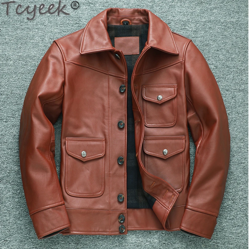 

Jacket Genuine 2024 Autumn Winter New Cowhide Male Business Casual Leather Jackets for Men Slim Coats Chaqueta Lq483