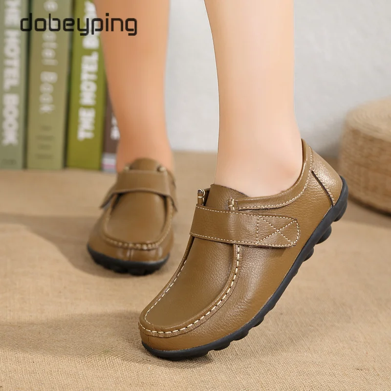 Primavera outono mocassins femininos de couro genuíno mulher casual sapato mocassins femininos apartamentos macio respirável senhoras sapatos tamanho 35-43