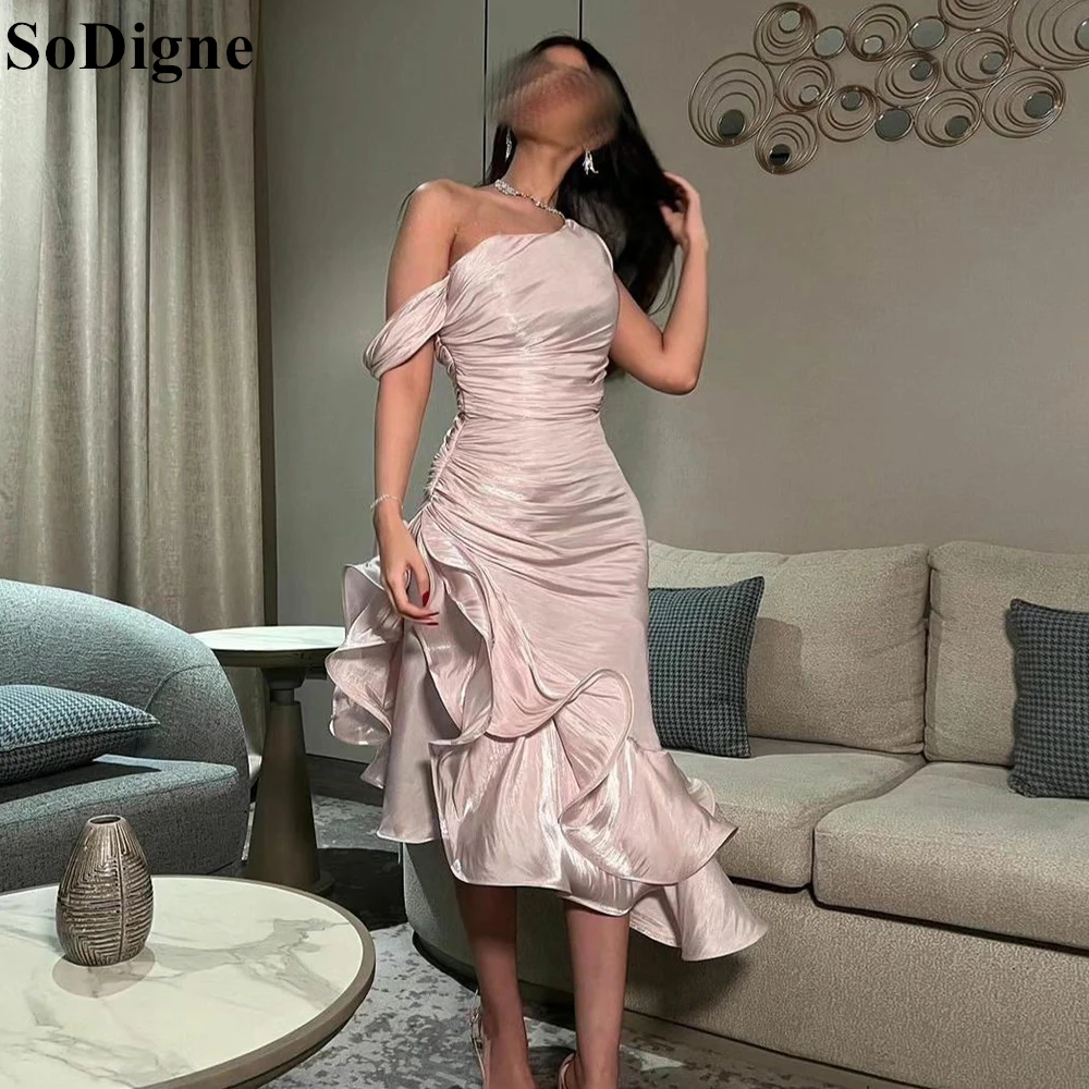 SoDigne Elegant Ruffles Evening Dresses Off Shoulder Draped Mermaid Sexy Midi Party Dress 2024 Special Occasion Prom Gowns