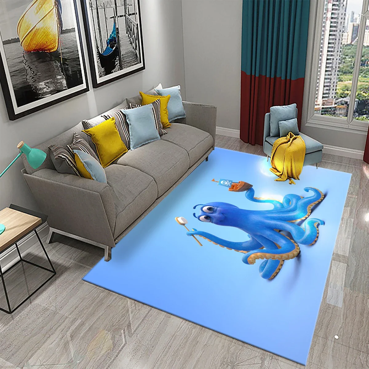 3D Octopus Carpet Anti-Skid Area Floor Mat Rug Non-slip Mat Dining Room Living Room Soft Bedroom Bathroom Carpet for Home Decor