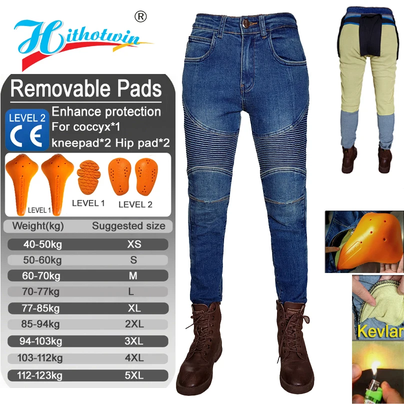 

Women's Motorcycle Jeans Kevlar Protective Gear Riding Pants Touring Blue Aramid Fiber Motocross Pants