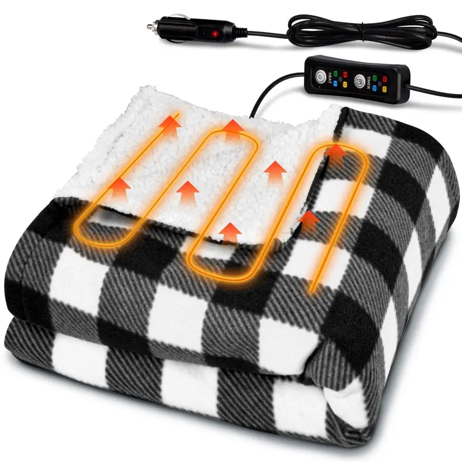 

Автомобильное одеяло с подогревом 59x39, портативное, для путешествий, с 4 режимами нагрева и 4 режимами таймера, мягкое и комфортное, для автомобиля, внедорожника, кемпинга