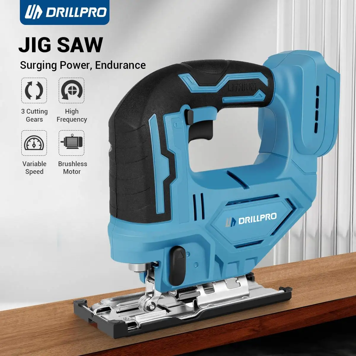 Drillpro 브러시리스 전기 지그 톱 블레이드, 0-45 ° 조절 가능, 스크롤 톱, 목공 전동 공구, Makita 18V 배터리, 300W