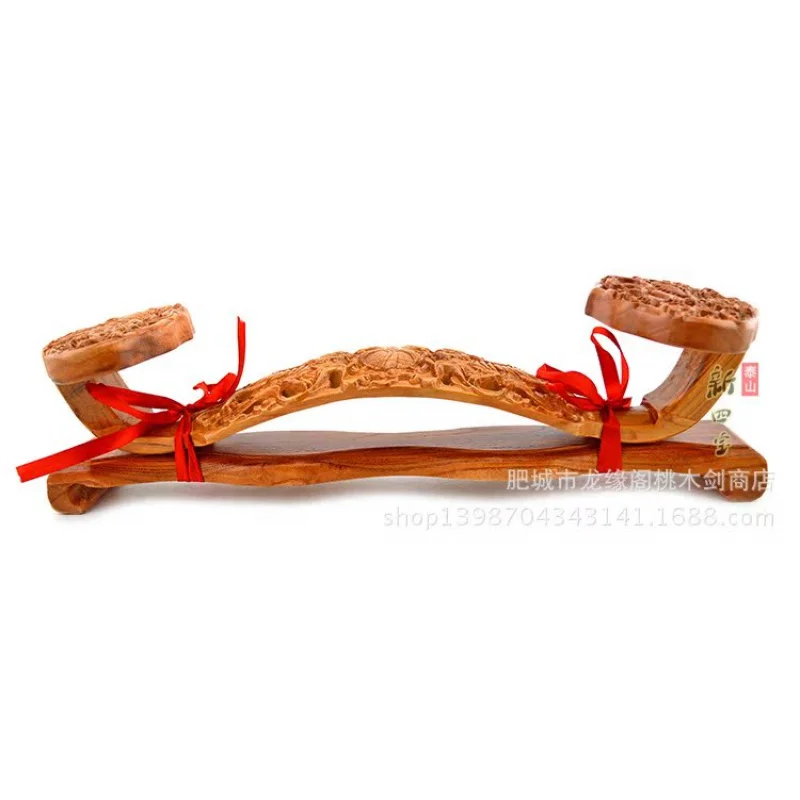 38cm Everything Goes Well Lion Peach Ruyi Ornament Horizontal Wood Carving Living Room Craft Gift