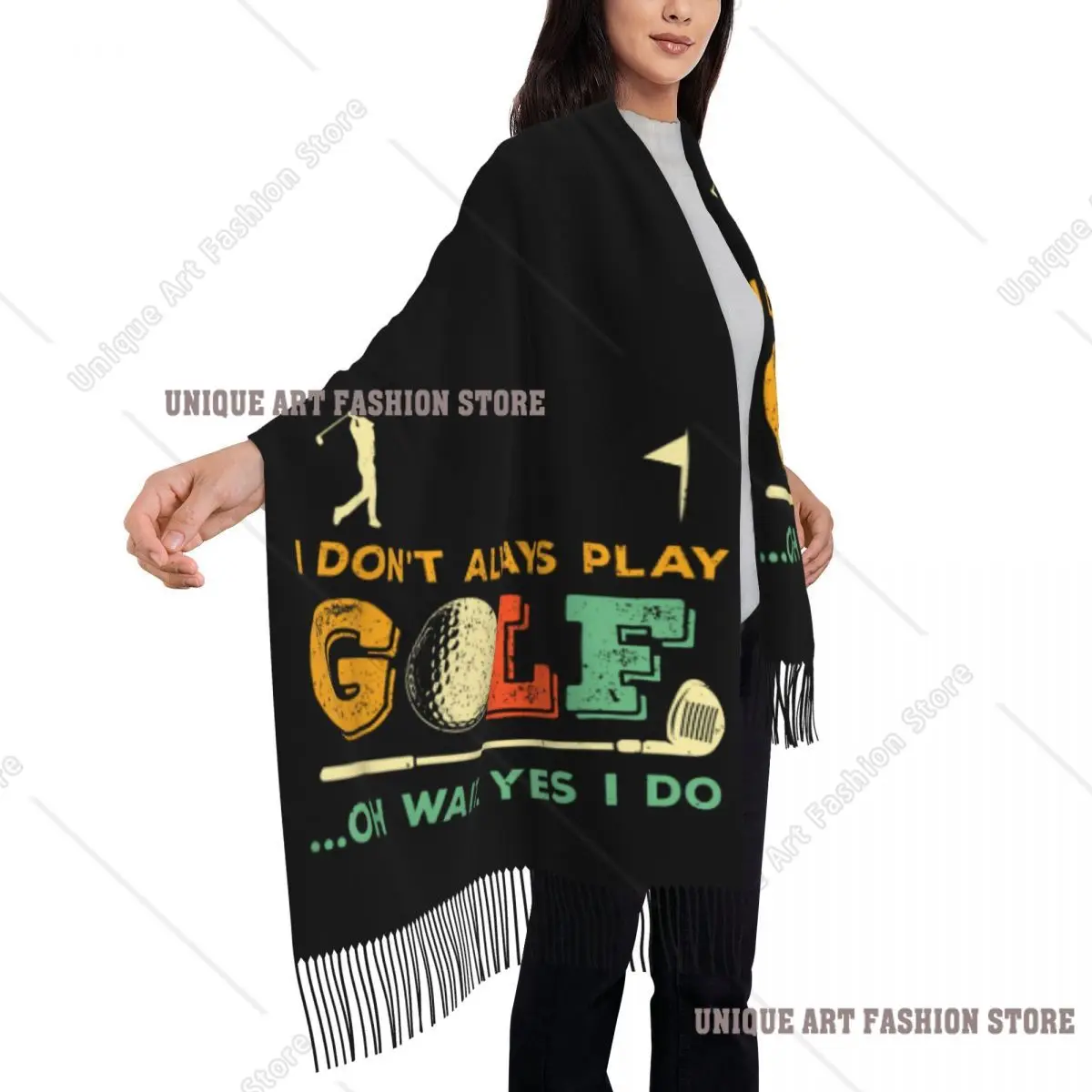 مخصص مضحك الغولف إقتباس وشاح التفاف المرأة طويلة شتاء خريف دافئ شرابة شال للجنسين الأوشحة #4
