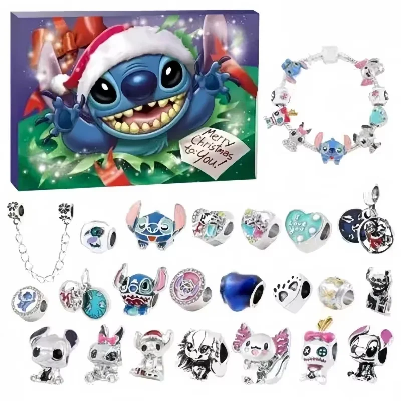 New Hot Stitch Mickey Christmas Advent Calendar Bracelets 24 Days Xmas Countdown Calendar Girl Xmas Gifts Diy Jewelry Making Kit