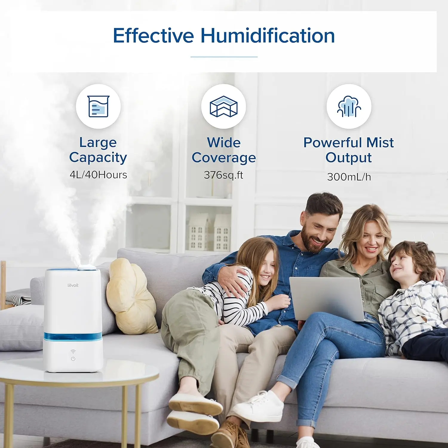 4L Smart Cool Mist Humidifier for Home Bedroom with Essential Oils, Customize Humidity for Baby & Plants, APP & Voice Control