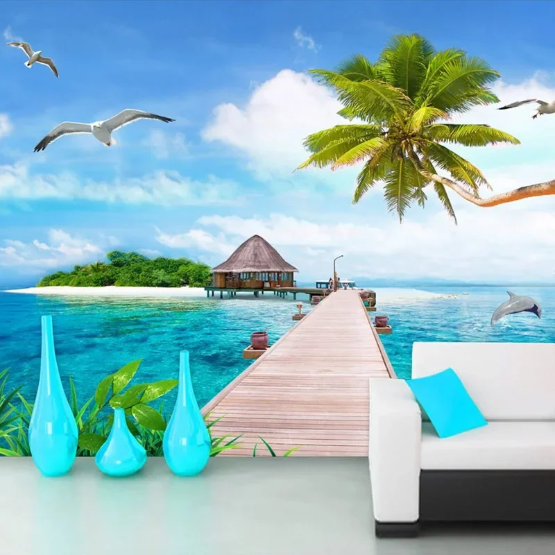 

Custom 3D Photo Wall Wallpaper Seagull Coconut Tree Seascape Living Room Bedroom Wall Decoration Waterproof Canvas Painting