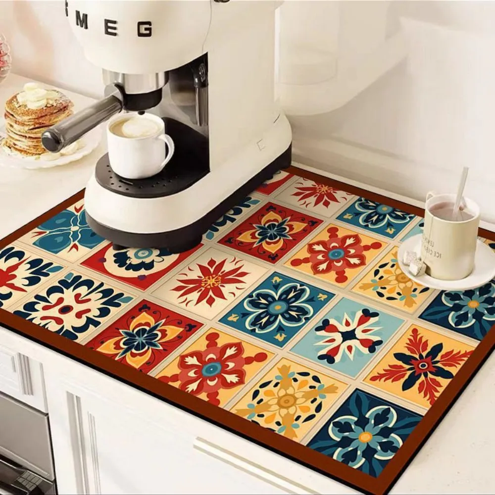 VIKAMA Diatomite Countertop Mat, Quick Dry Absorbent Sink Mat, Non-Slip Washable Drain Pad for Kitchen Home
