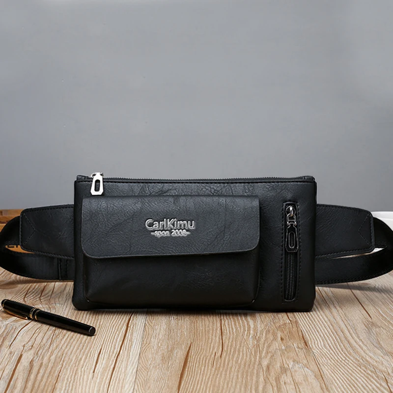 Men's Single-Shoulder Bag Is Suitable for Business Travel. It Is a PU Functional Waist Bag with a Slanted Cover Design.