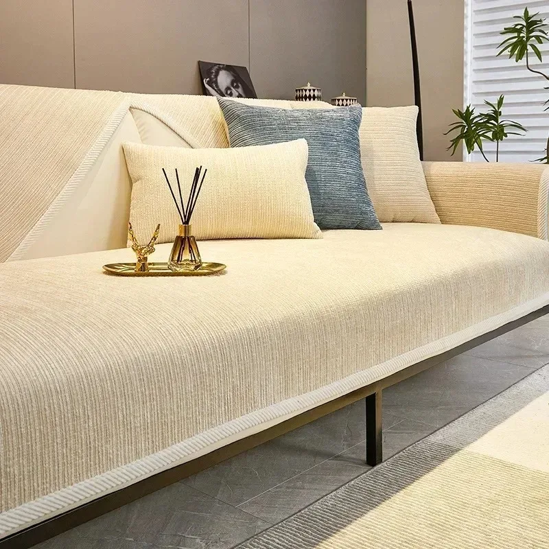 Minimalist Twill Chenille Anti-Slip Sofa Cover for All Seasons Living Room Furniture Decor Couch Cushion Cover Slipcover Decor