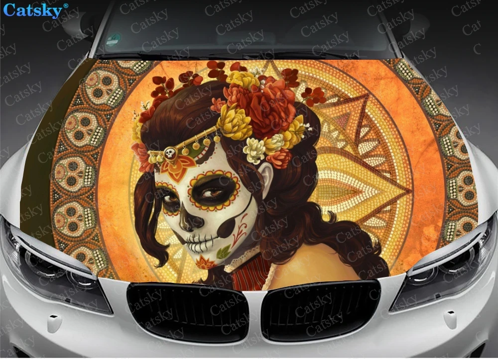 Custom Sugar Skull Car Hood Protect Vinly Wrap Sticker Decal Auto Accessories Decoration Engine Cover for Off-road Pickup