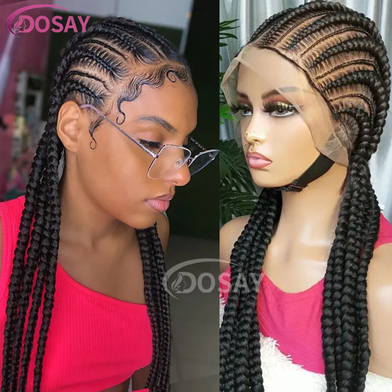 

36" Synthetic Lace Front Wigs Jumbo Braided Wigs Full Lace Front Dutch Twins Cornrows Braids Wig For Black Women Crochet Hair