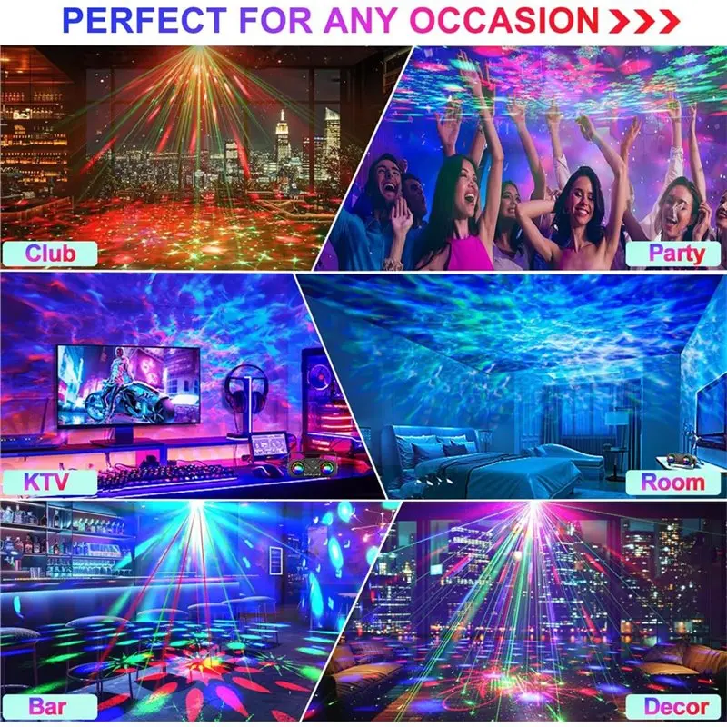 ~A61Z Dance Party Disco Ball With Remote Control, Dj Strobe Light Sound Activated Stage Rave Light Ocean Star Projection Project