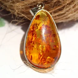High Quality Natural Nice Amber Gemstone Teardrops Necklace Pendant
