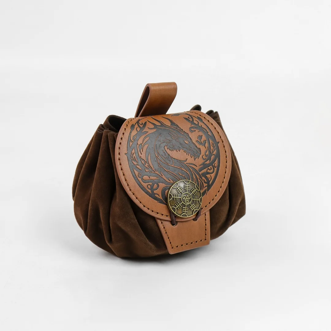Mittelalterliche Gürteltasche im Wikinger-Stil für Münzen, bietet Platz für ein Telefon, Vintage-Hüfttasche für Cosplay-Zubehör, geprägte, gewebte Freizeittasche – Detail 7