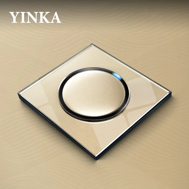 

YINKA Light Switch Home Wall Sockets EU Standard Switch on Off Installation of The Switch Gold Glass Panel for Home Improvement