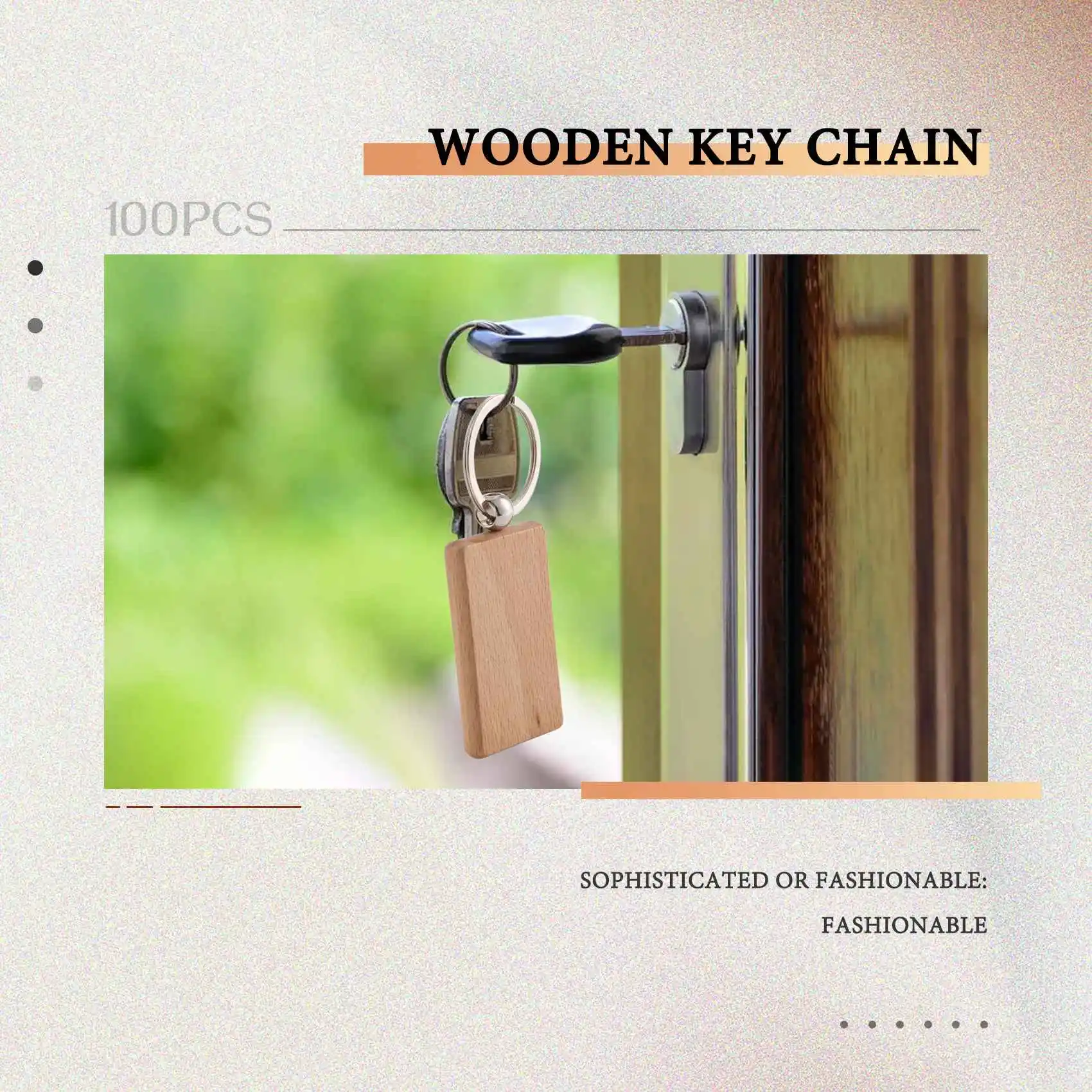 100 Blank Wooden Keychain Rectangular Engraving Key ID Can Be Engraved DIY