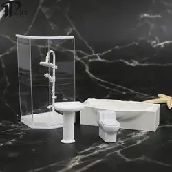 1:25 Dollhouse Miniature Bathroom Set Shower Room Toilet Bathtub Sink Model Toy Mini Doll House Accessories