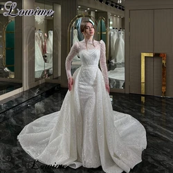 Two Pieces White Wedding Dresses With Detachable Train Long Sleeves Elegant Wedding Gowns Vestidos De Novia Bridal Gowns Custom