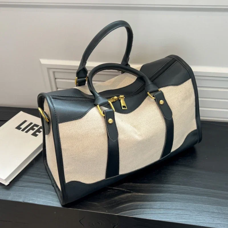 

Women Travel Storage Handbag Vintage Fitness Luggage Bag Single Shoulder Crossbody Bag Large Nylon PU Leather Bag 2026 Handbags