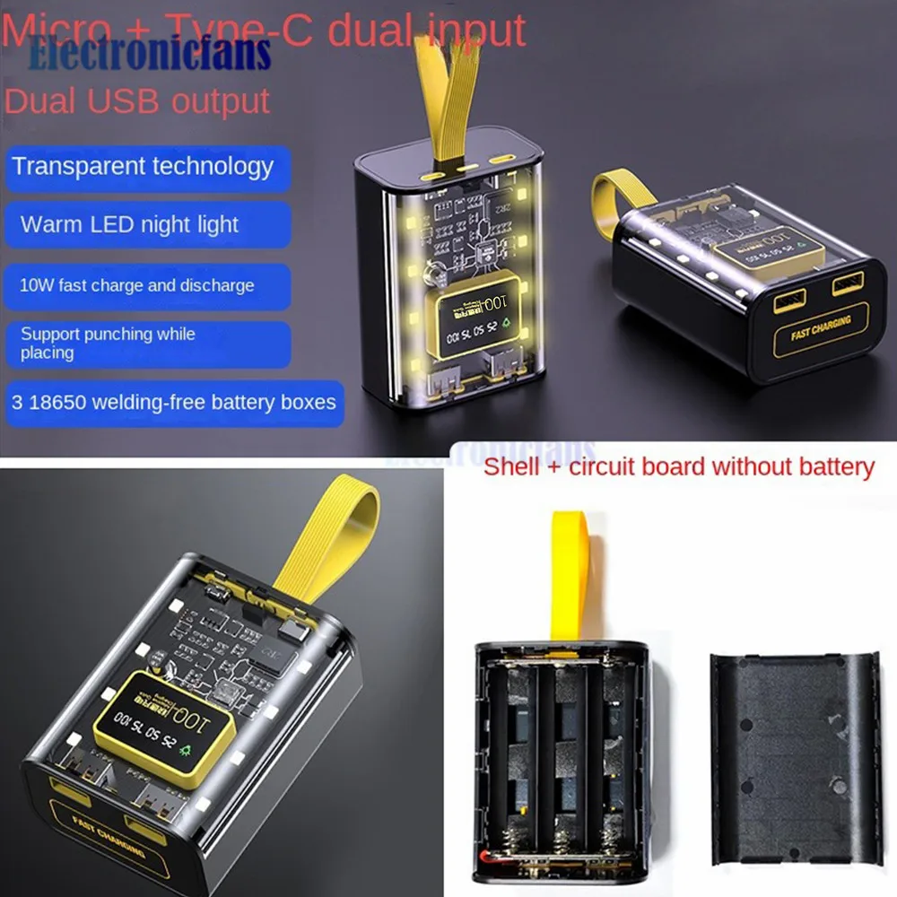 DIY Power Bank with Night Light Make Your Own External Battery Pack 2 Output 2 Input Battery Not Include