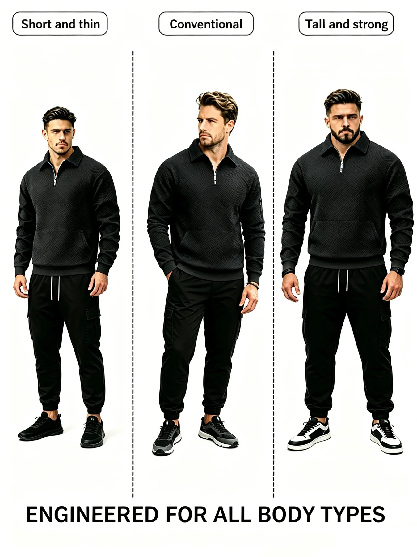 Herren Geometrischer Jacquard Viertelreißverschluss-Polo-Sweatshirt Langarm Gerippter Saum Kängurutasche Atmungsaktiver Strick-Freizeitpullover – Detail 2