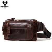 HUMERPAUL Men's Waist Fanny Pack Cowhide Classic Belt Bag Natural Leather Travel Outdoor Sling Chest Bags with Phone Pocket