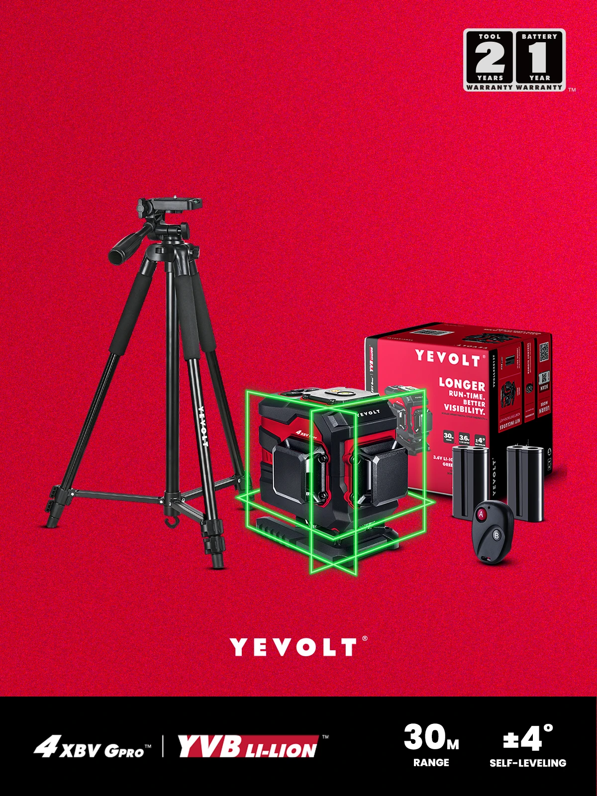 

Лазерный уровень YEVOLT TP-YVGLL4XS12TDP 3 с зеленым лучом, 3D 12-линейный самовыравнивающийся Трипод 360 градусов, 1,5 м, инструменты для ежедневного измерения