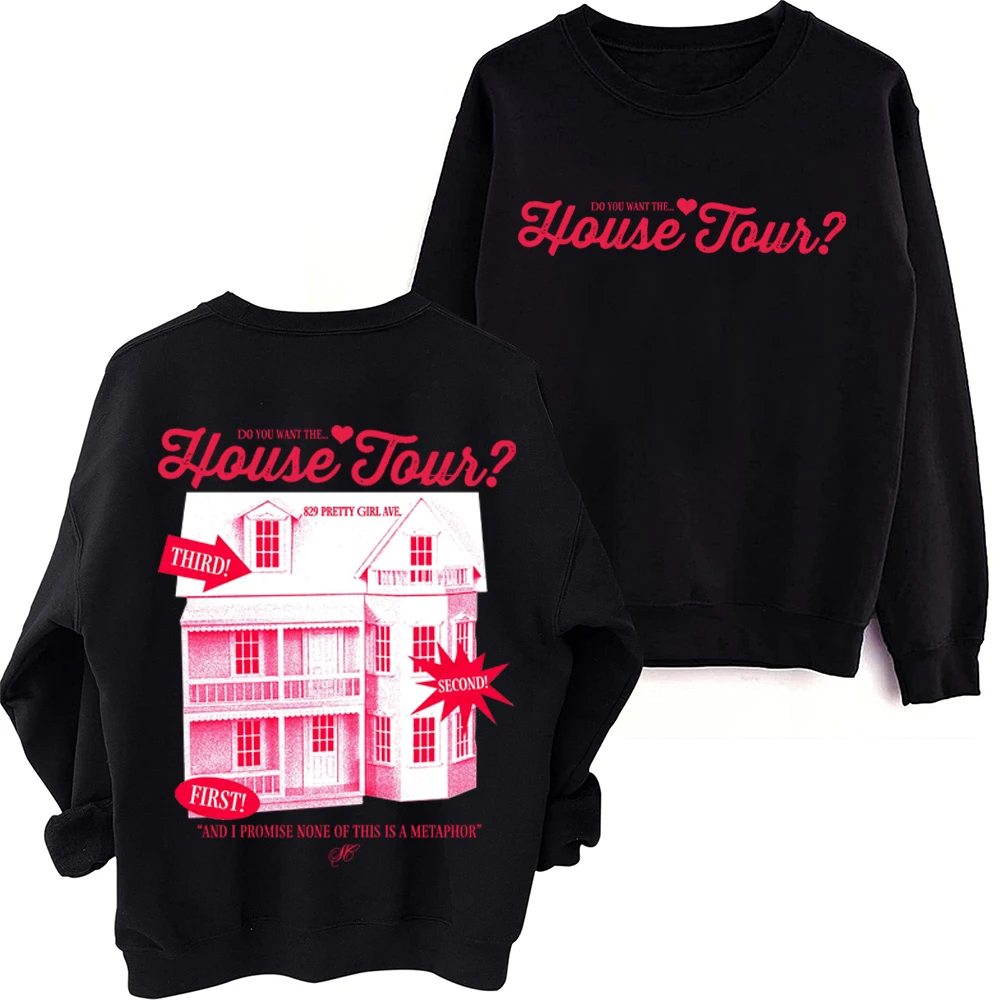 سويت شيرت سابرينا كاربنتر هاوس تور هاراجوكو بياقة دائرية وأكمام طويلة وقلنسوة كبيرة الحجم #1