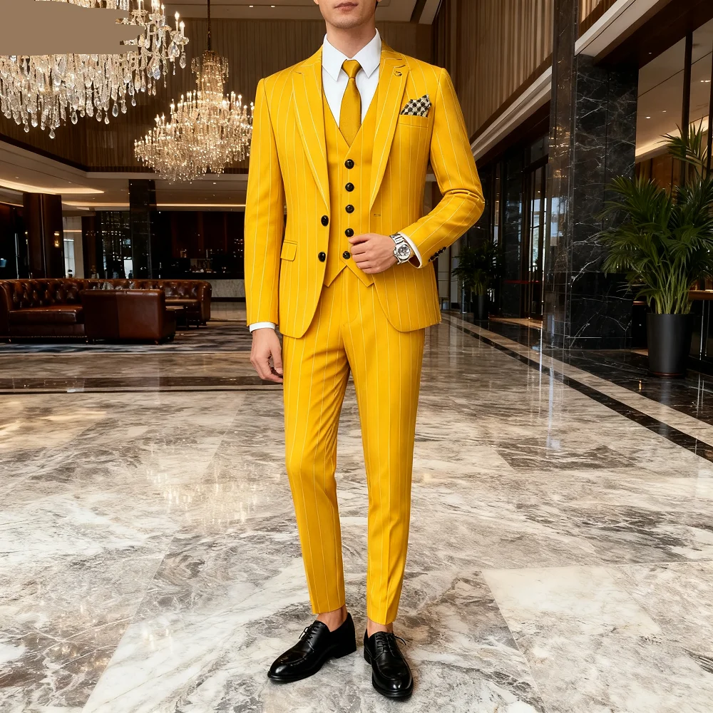 

Elegant Black Grey Men's Business 3-Piece Suit Slim Fit Wedding Jacket Vest Finesse Adjustable Ternos for Masculine Fashion