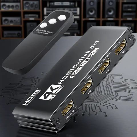 HDMI 2.1 Switch Navceker HDMI 2.1 Switcher 8K 60Hz 4K120Hz HDMI-compatible Switch 3 in 1 Out with Remote Control Converter For Xbox PS5 Monitors