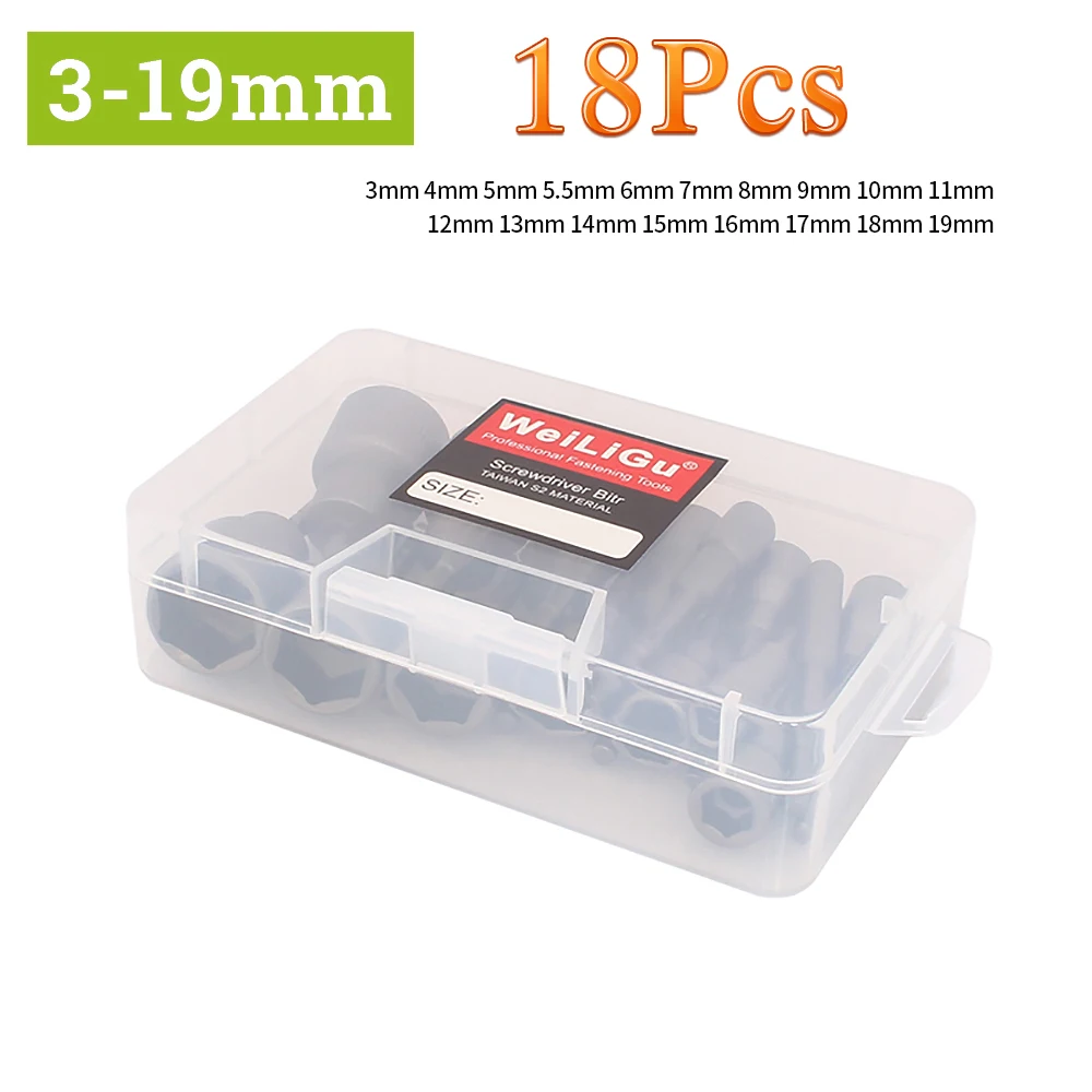 

18csP/set CR-V Hex Screws Nuts Driver Socket Wrench Power Impact Drill Bit Non-Magnetic L65mm 3-19mm 801 5mm Round Shank Adapter